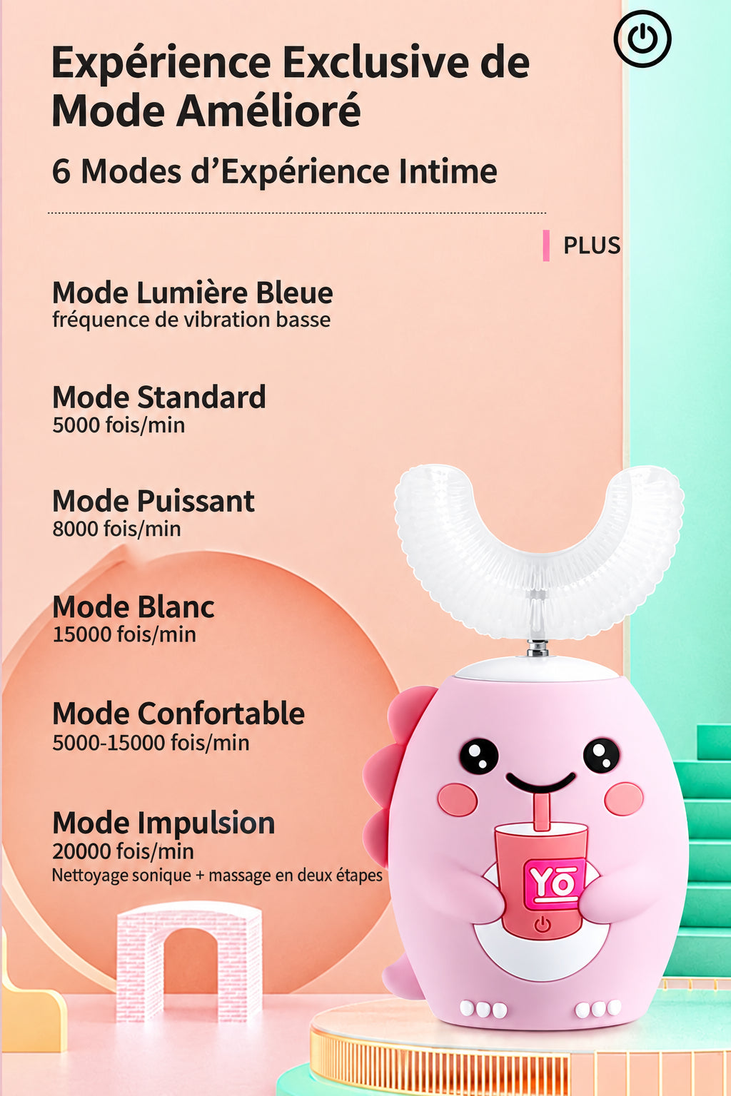 Brosse à dents électrique en U pour enfant, rechargeable