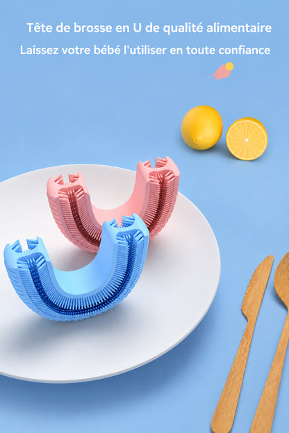 Brosse à dents électrique en U pour enfant, rechargeable