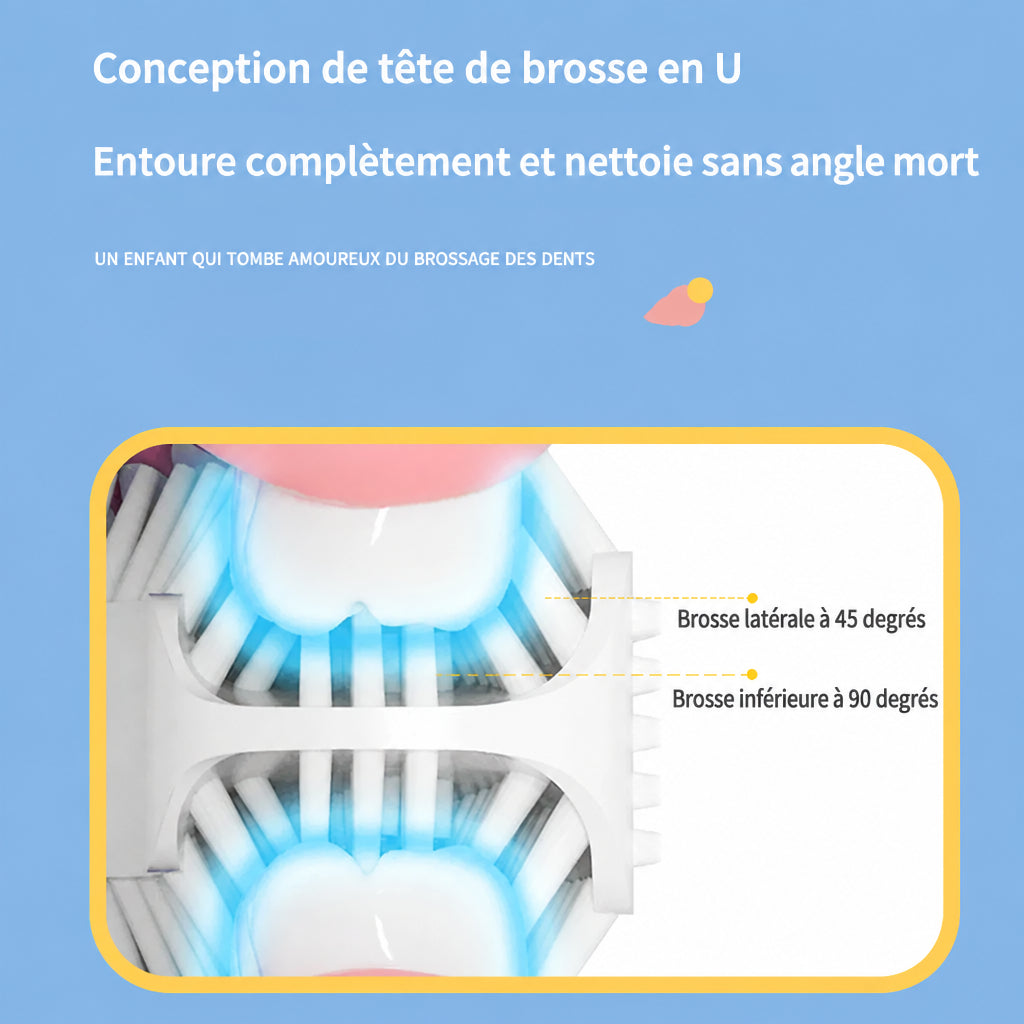 Brosse à dents électrique en U pour enfant, rechargeable