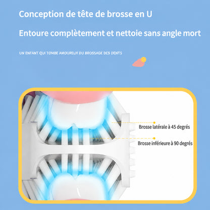 Brosse à dents électrique en U pour enfant, rechargeable